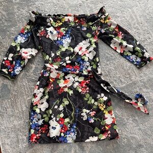 Banana Republic Black Floral Dress with Bright Multi-Color Print